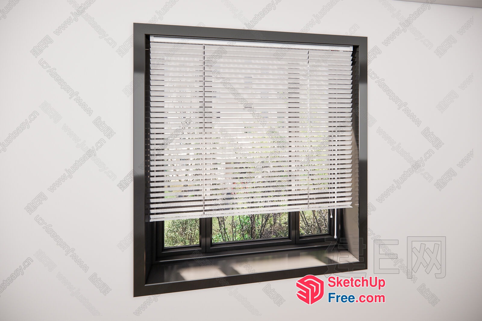 Modern Window With White Blinds And Black Frame 3D SketchUp File