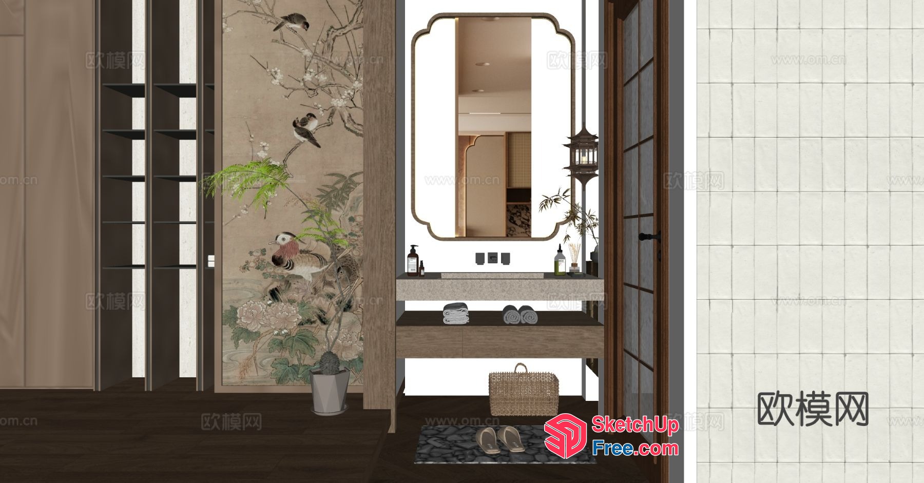 Japanese Style Bathroom With Traditional Elements 3D SketchUp File