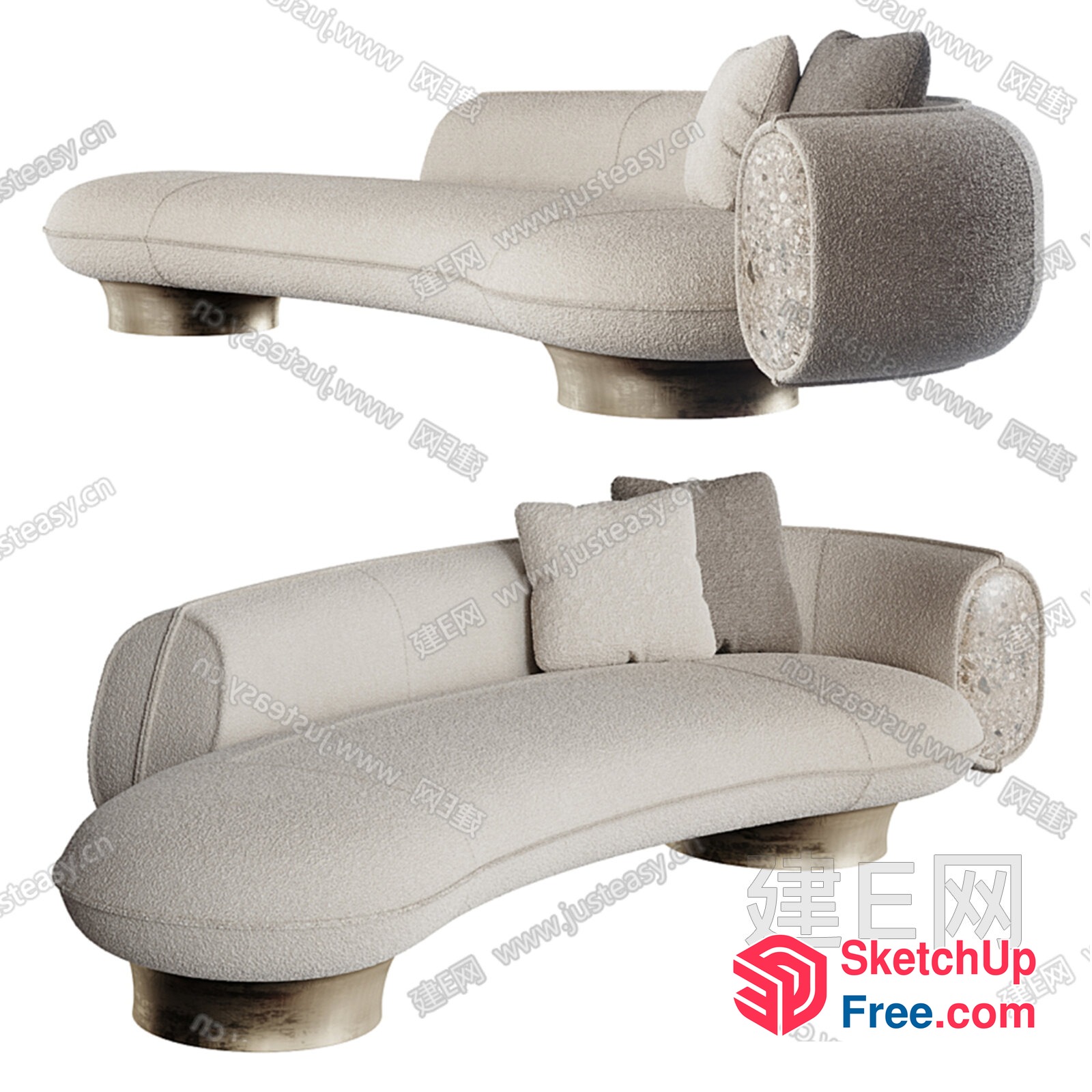 Modern Curved Sofa With Pillows 3D SketchUp File