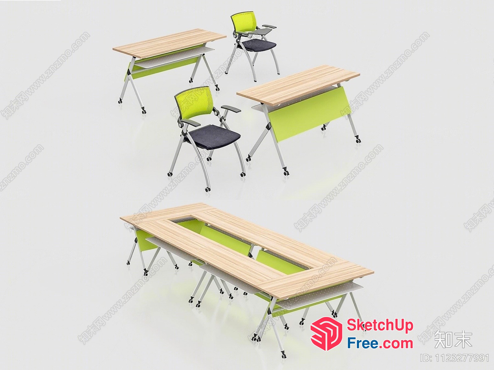 Modern Office Furniture With Light Wood And Green Accents 3D SketchUp File