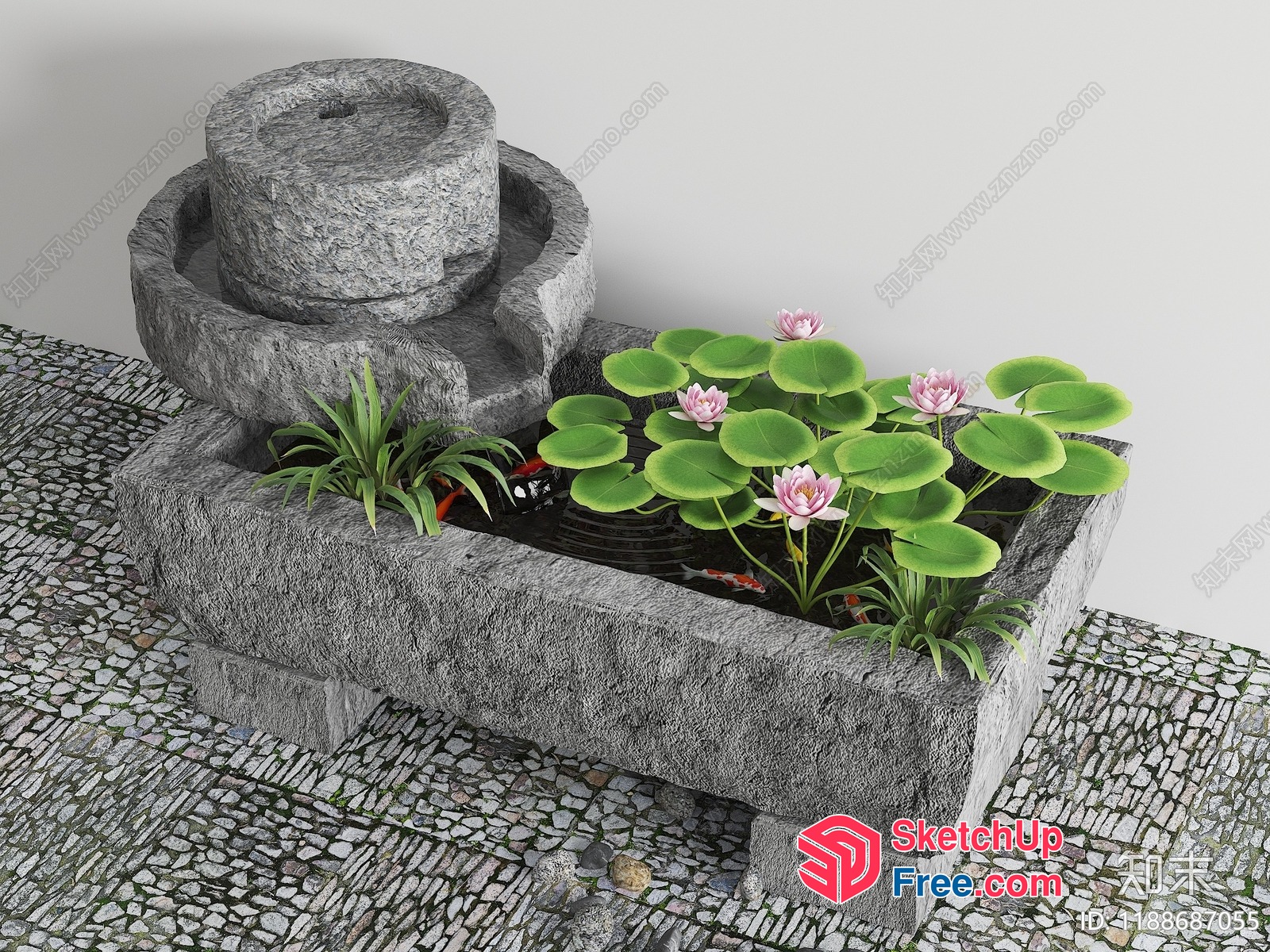 Water Feature And Pond With Lilies 3D SketchUp File