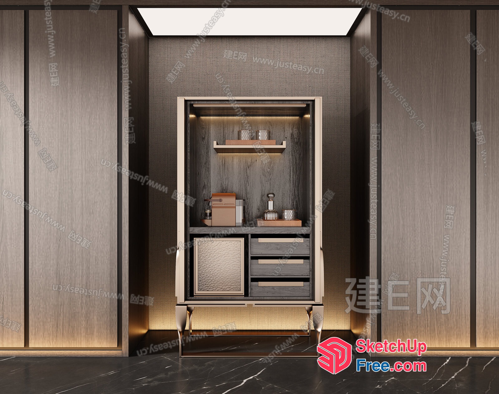 Elevator Interior With Modern Decor And Storage 3D SketchUp File