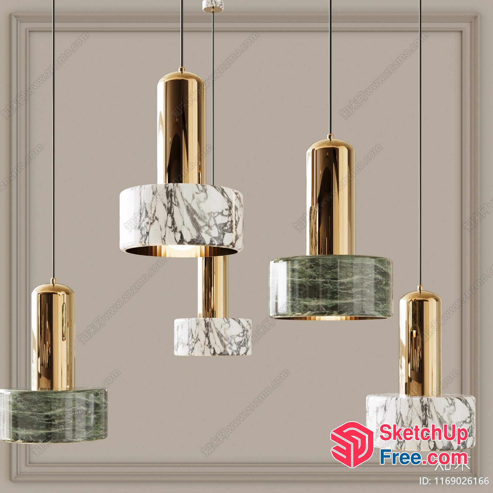 Marble And Gold Pendant Lights 3D SketchUp File