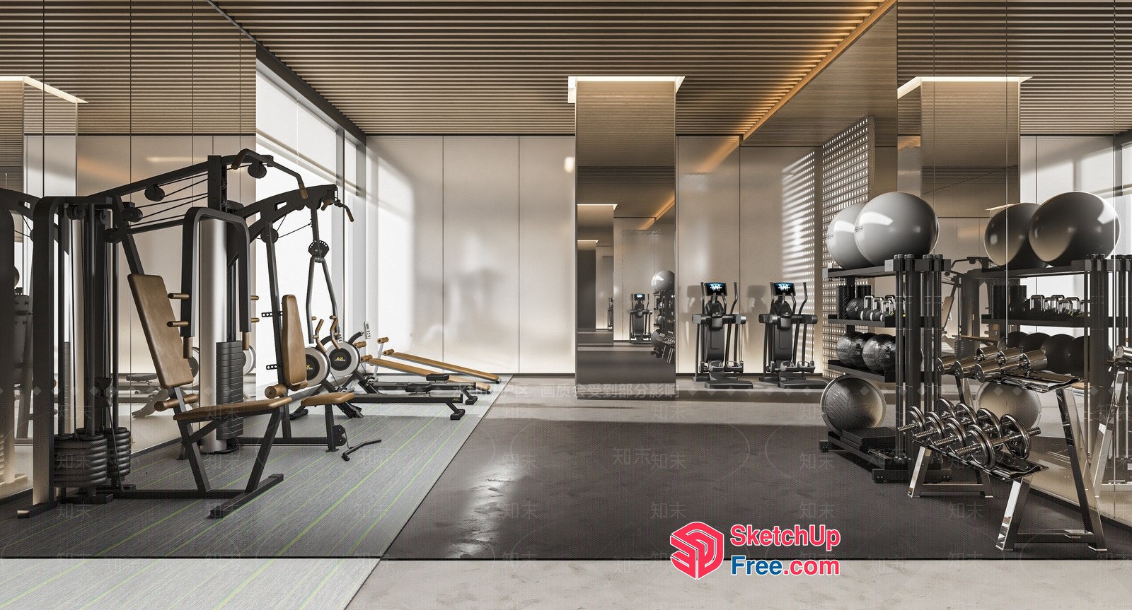 Modern Gym Interior With Sleek Fitness Equipment 3D SketchUp File