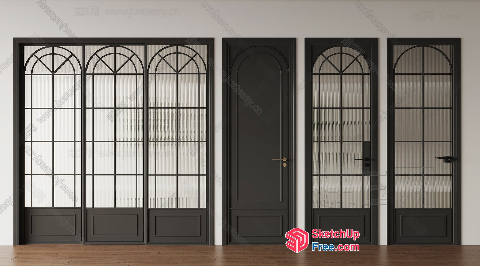 Elegant Black Doors With Arched Windows 3D SketchUp File