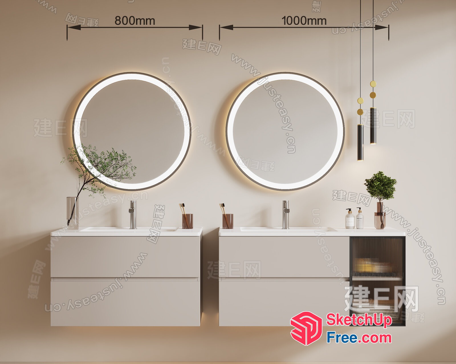 Modern Bathroom Vanity With Two Mirrors 3D SketchUp File