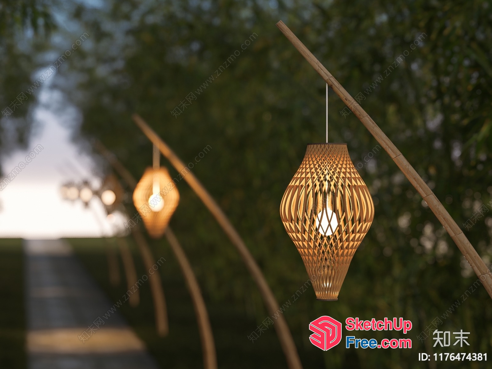 Outdoor Hanging Lanterns In Bamboo Decor 3D SketchUp File