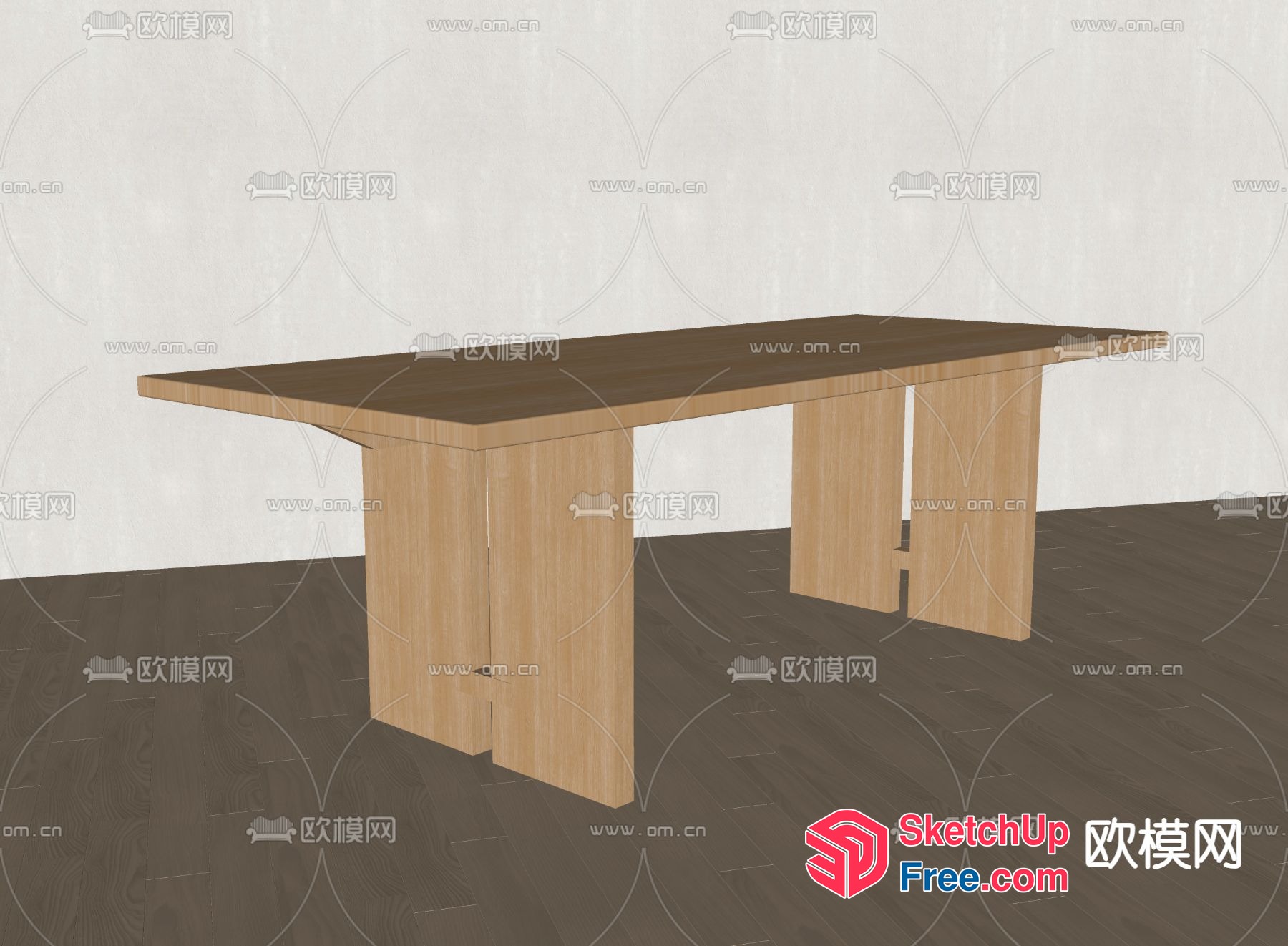 A Simple Wooden Table In A Neutral Room Setting 3D SketchUp File
