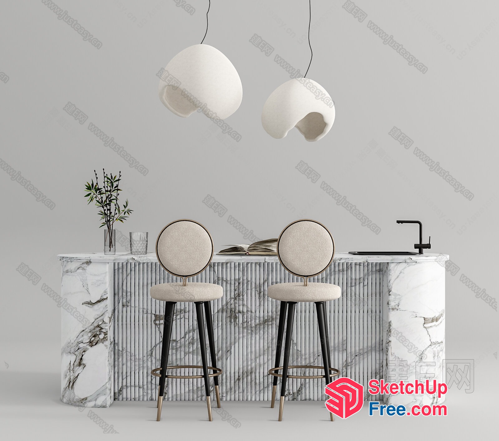 Minimalist Modern Bar Counter Interior 3D SketchUp File