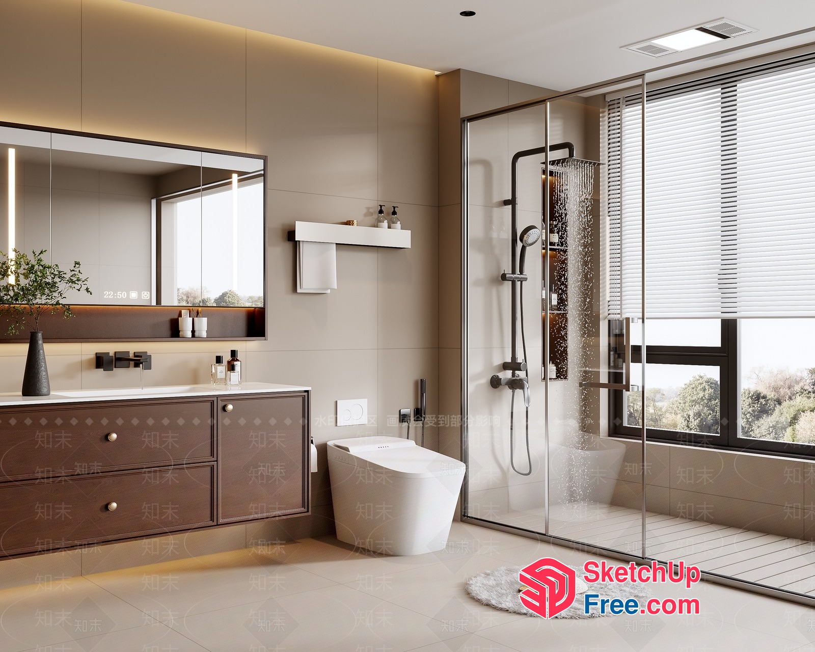 Modern Bathroom Interior With Large Mirror And White Toilet 3D SketchUp File