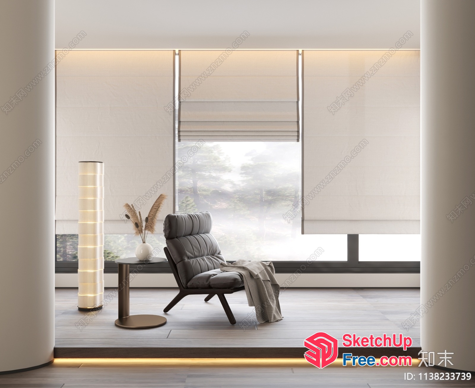 Modern Interior Space With Pillars And A Large Window 3D SketchUp File