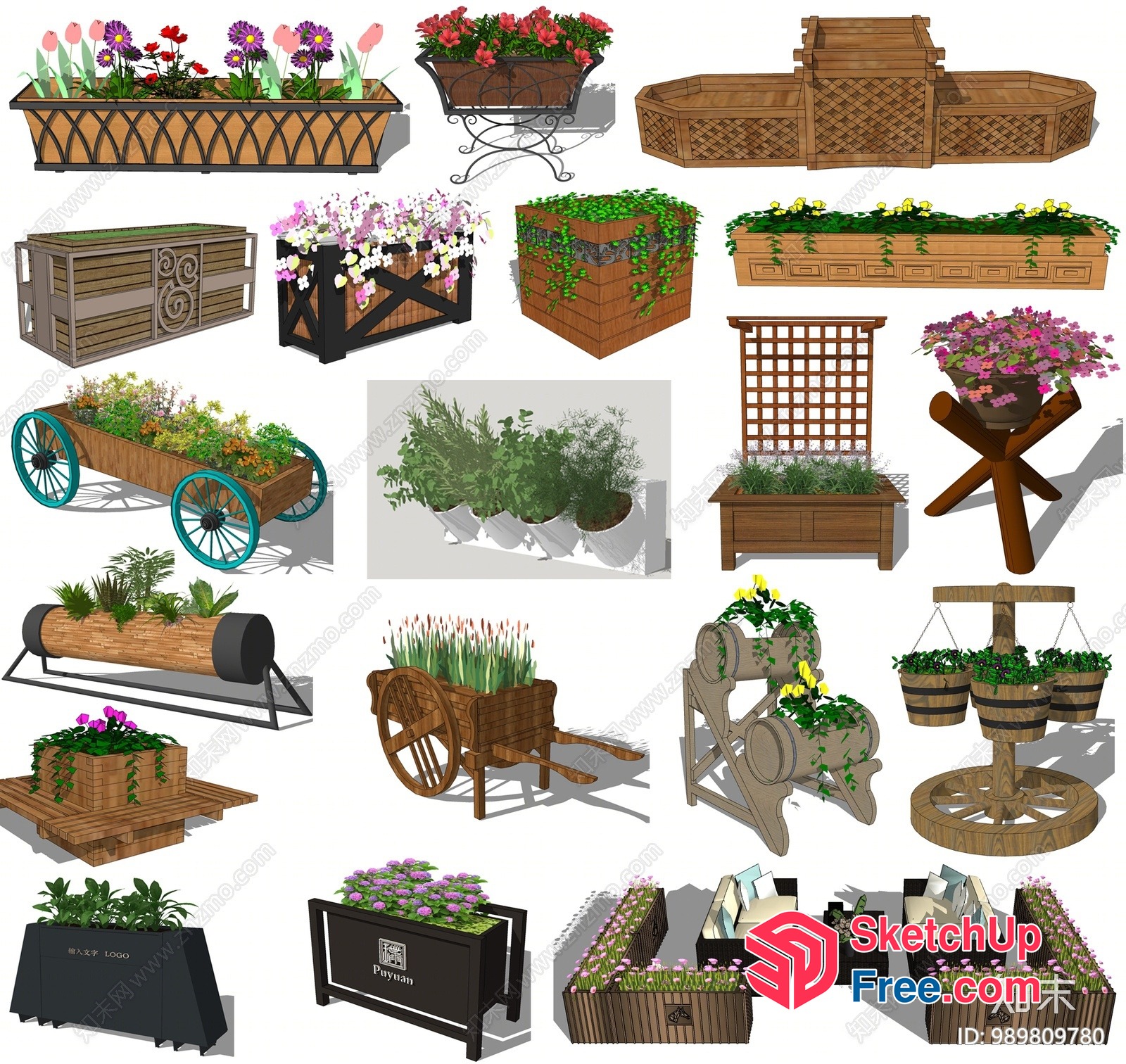 Wooden Planters And Flower Boxes 3D SketchUp File