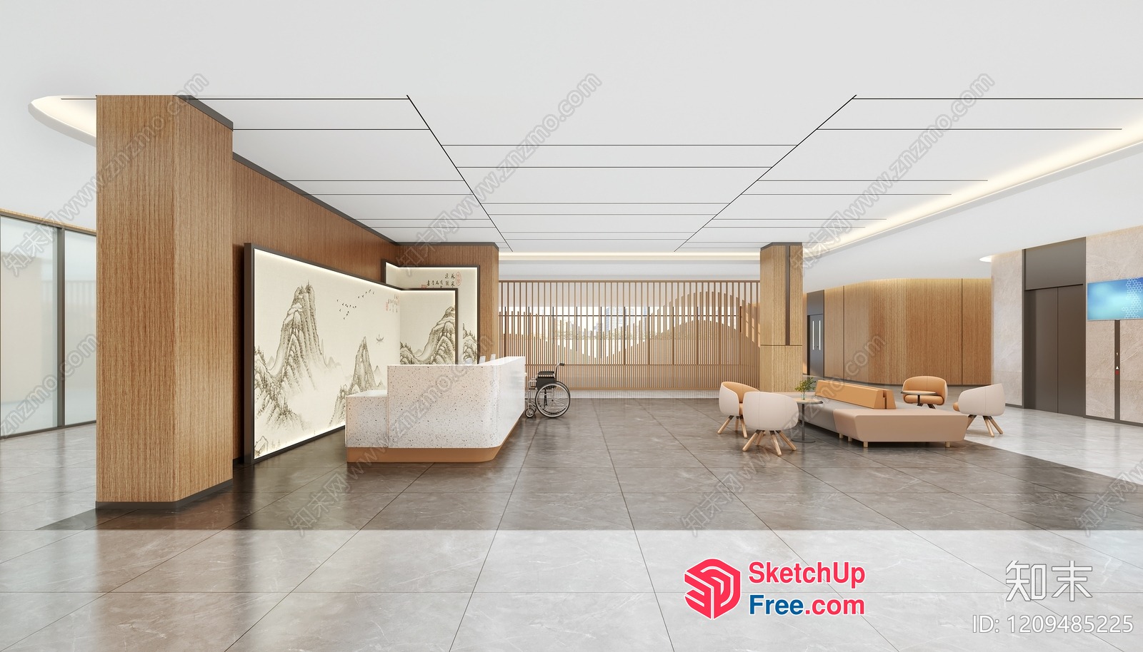 Modern Office Lobby With Neutral Color Scheme 3D SketchUp File