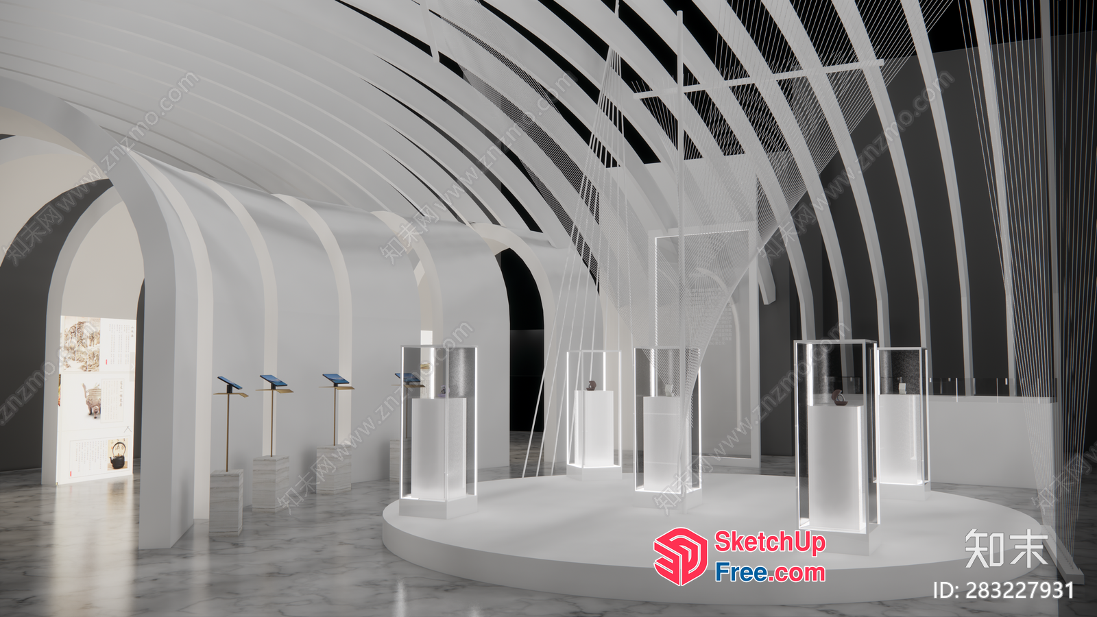 Modern Interior With Curved White Architecture And Glass Displays 3D SketchUp File
