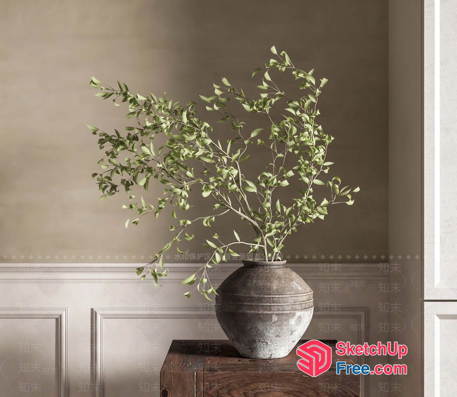 Elegant Vase With Greenery In Classic Setting 3D SketchUp File