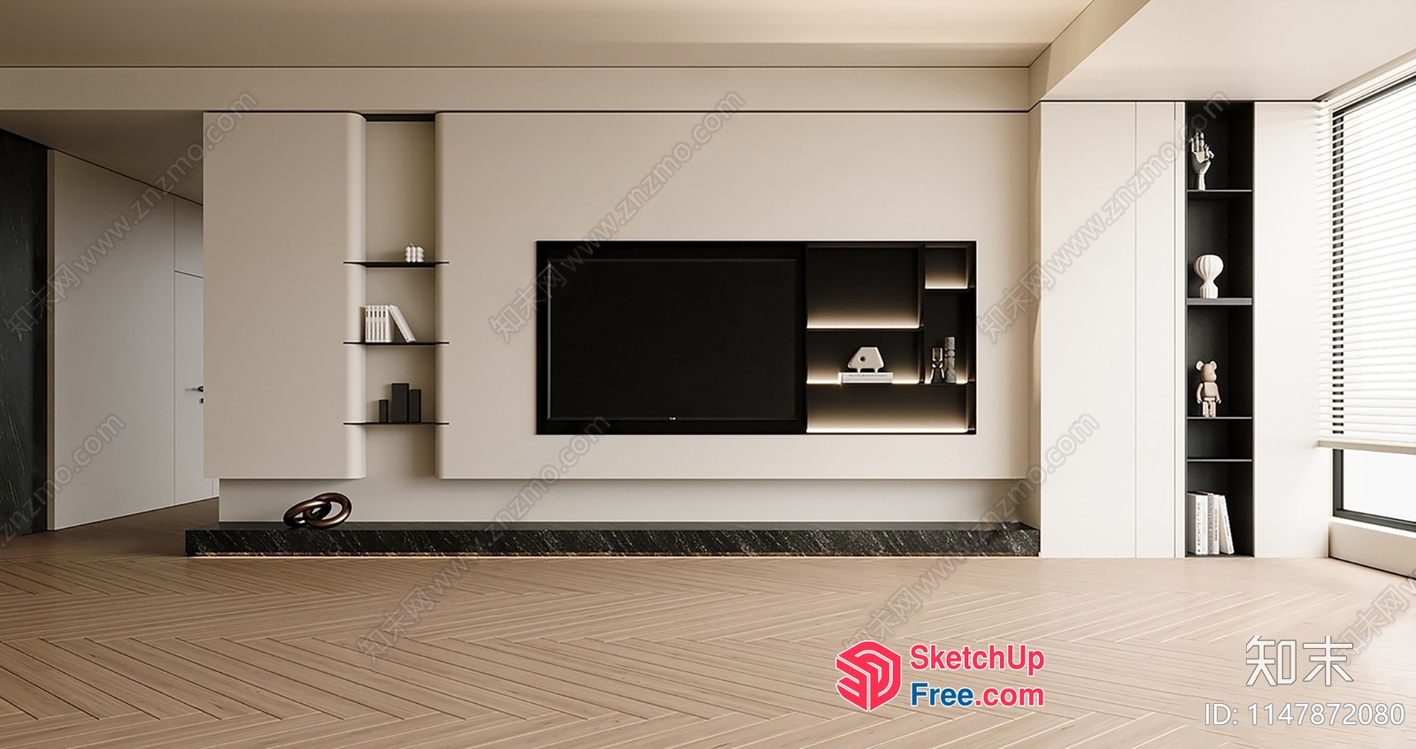 Minimalist Modern Living Room Design With Tv Wall And Shelving 3D SketchUp File