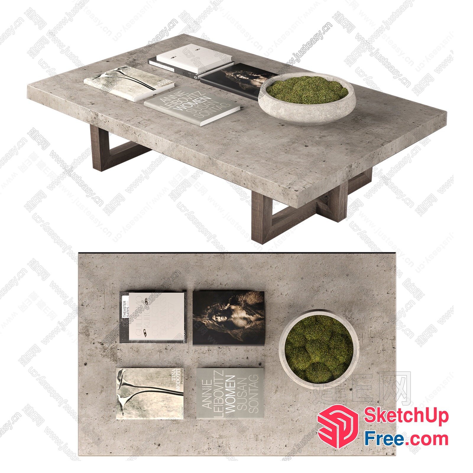 Concrete Coffee Table With Books And Bowl 3D SketchUp File