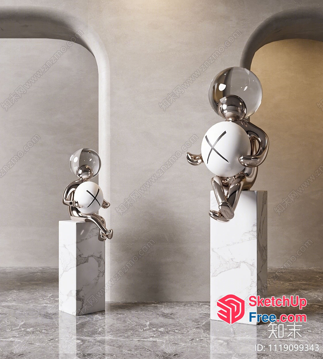 Marble Pillars With Artistic Statues 3D SketchUp File