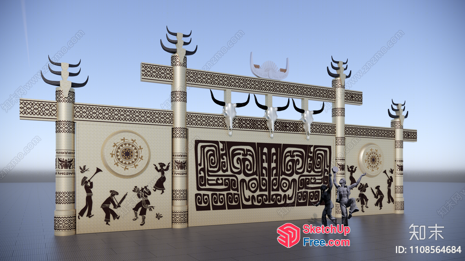 Ancient Tribal Style Decorative Wall 3D SketchUp File
