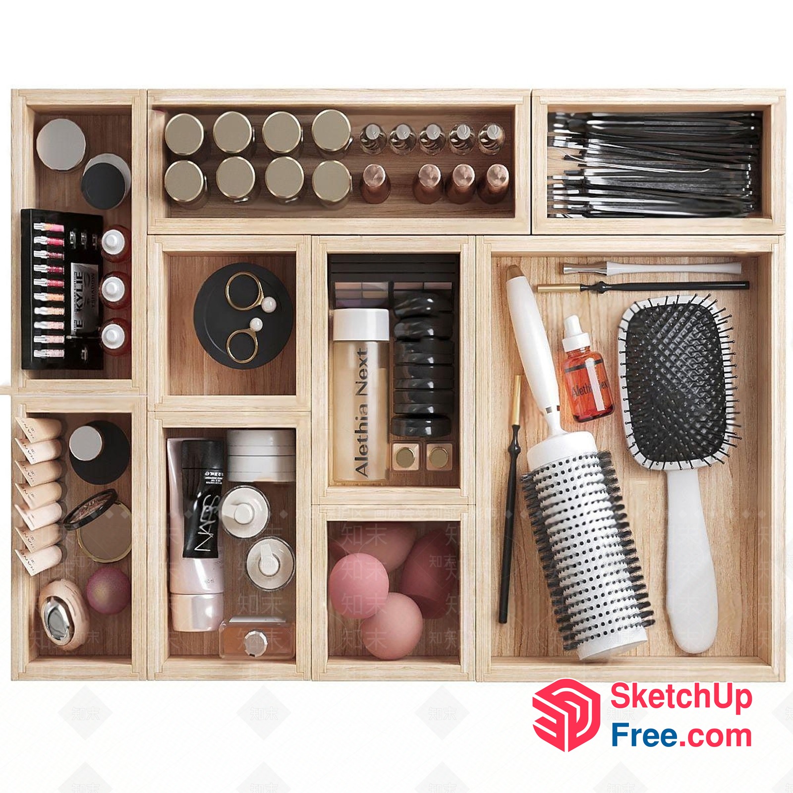 Cosmetics And Beauty Products Displayed In A Wooden Organizer 3D SketchUp File