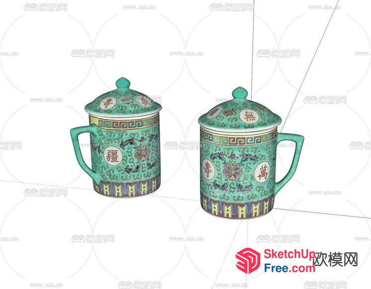 Asian-Style Teacups With Ornate Patterns 3D SketchUp File