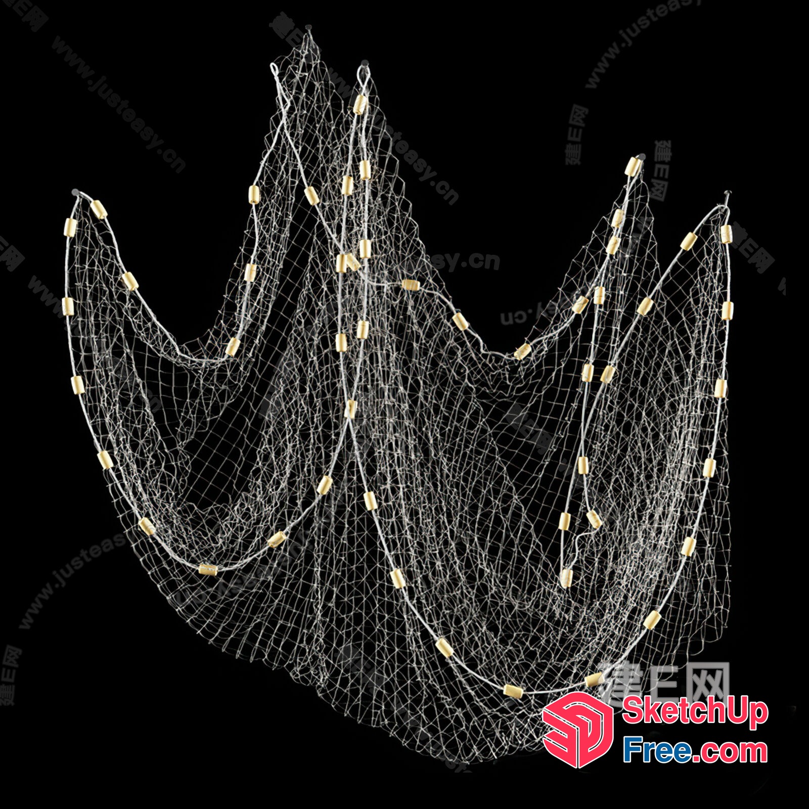Intricate Fishing Net With Rope And Wooden Beads 3D SketchUp File