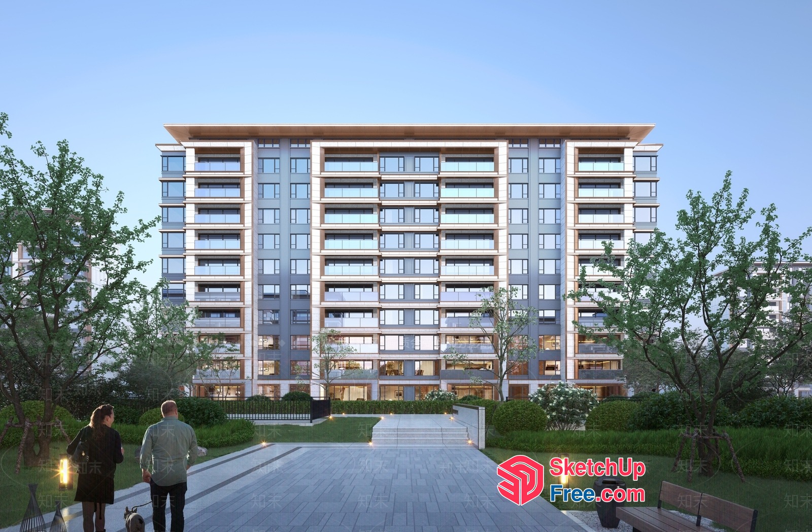 Multi-Story Residential Building With Balconies And Staircase 3D SketchUp File