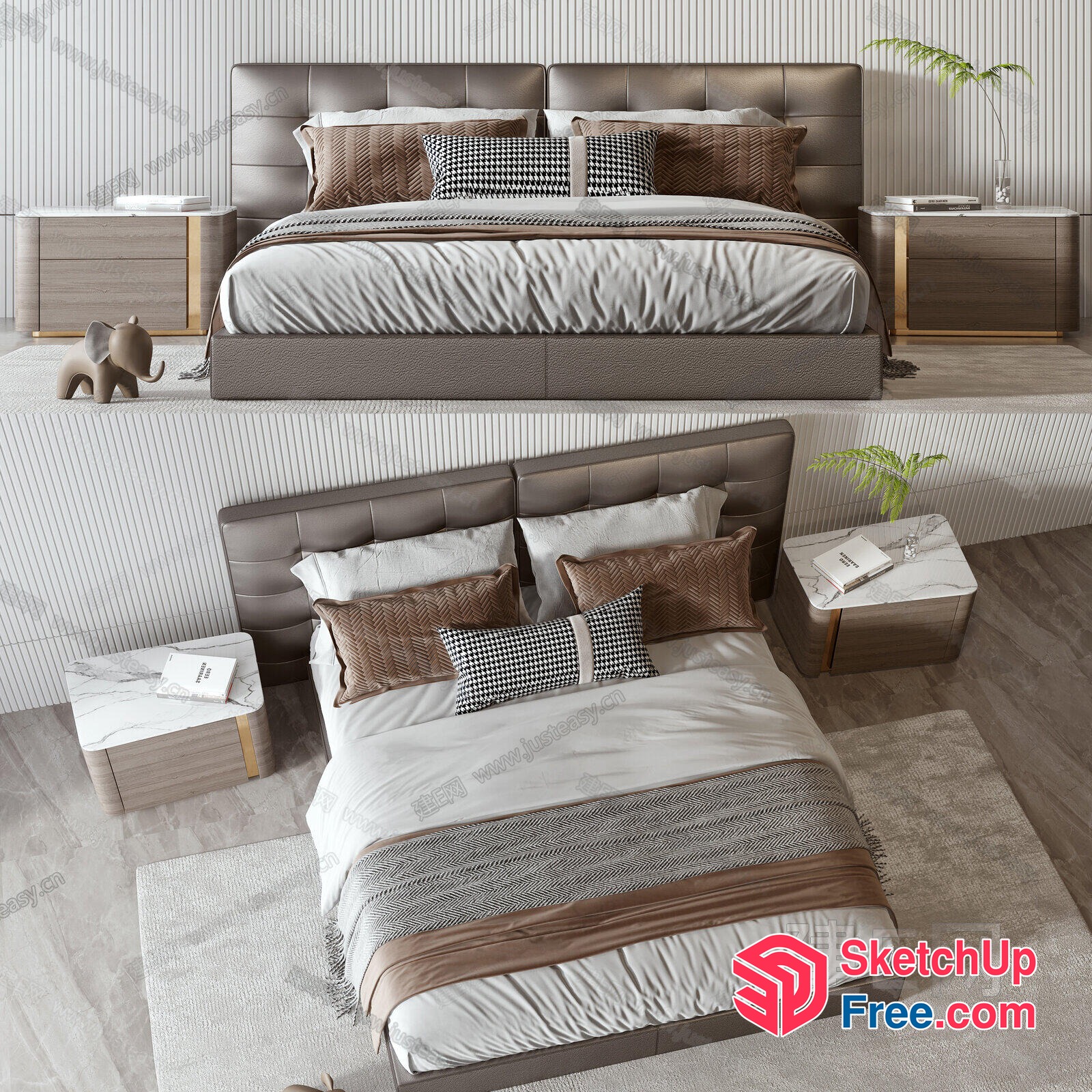 Modern Minimalist Bed And Bedside Table Arrangement 3D SketchUp File