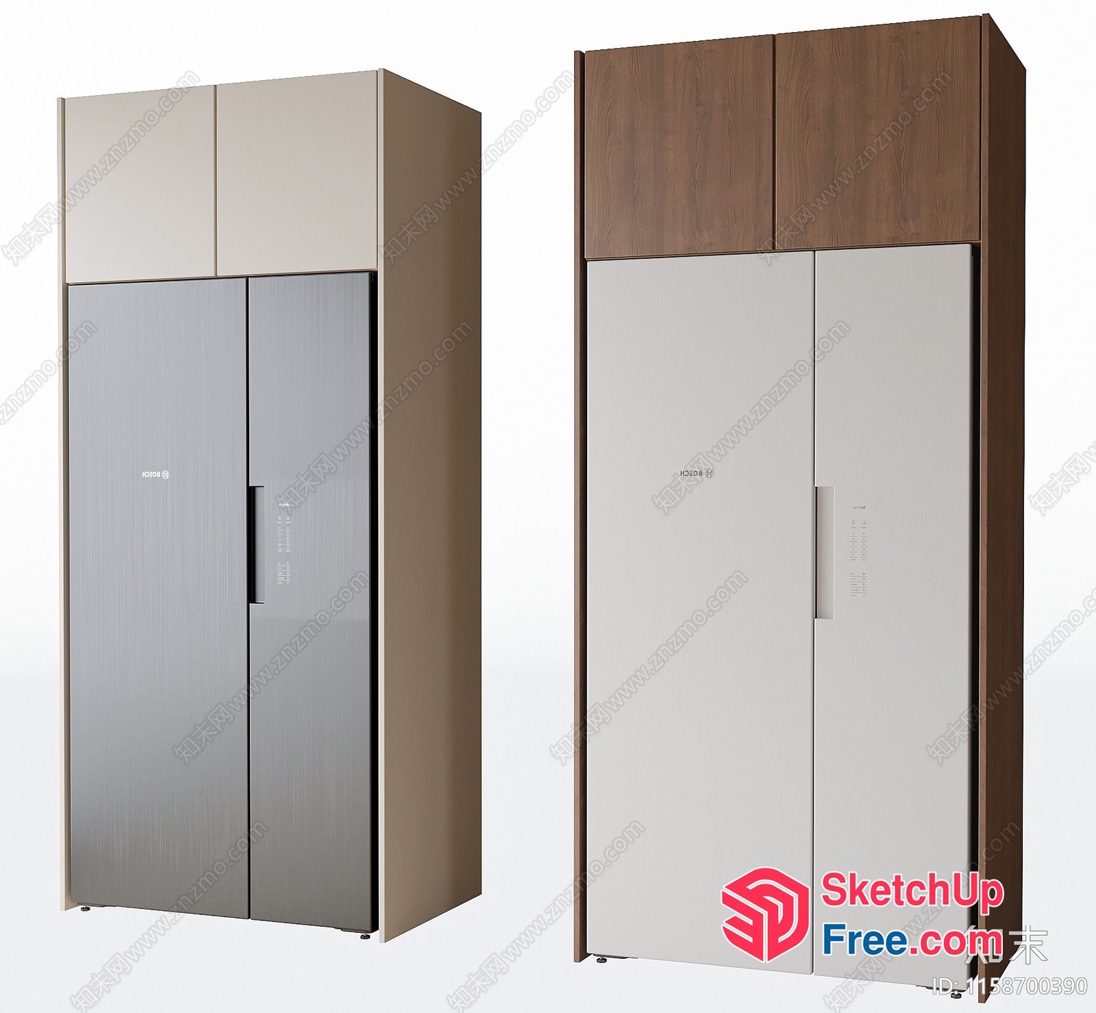 Modern Wardrobes With Creamy And Woodgrain Finishes 3D SketchUp File