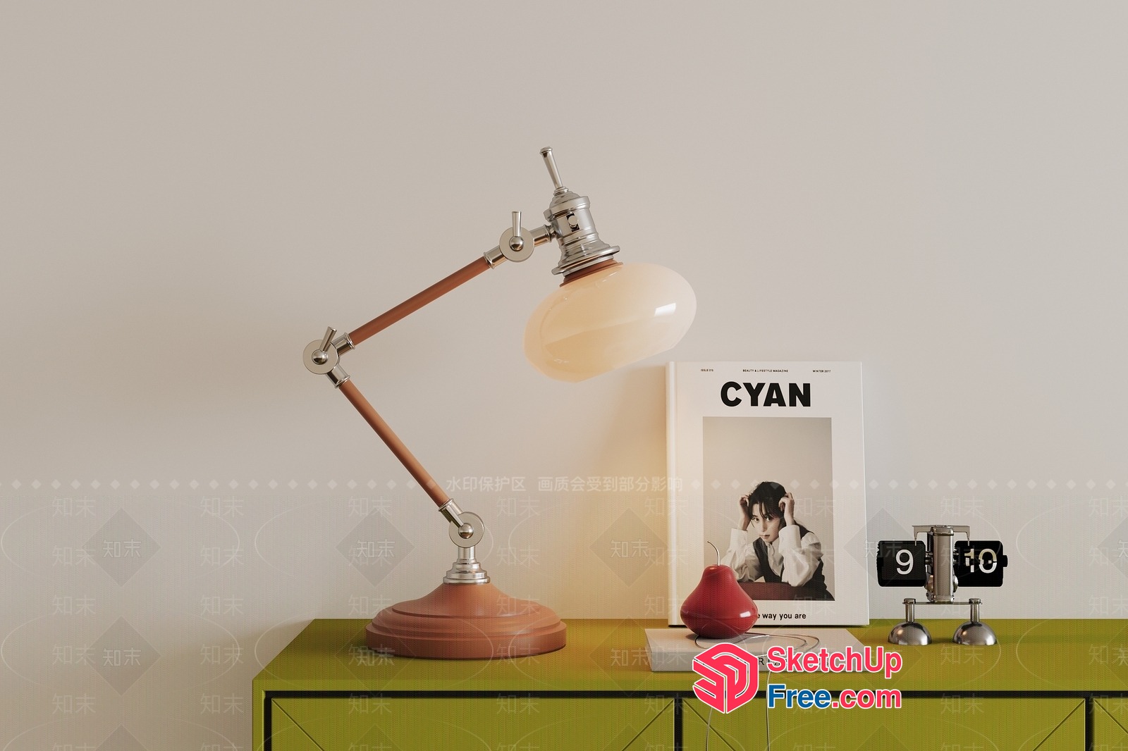 Vintage Modern Office Desk Lamp With Adjustable Arm And Glass Shade 3D SketchUp File