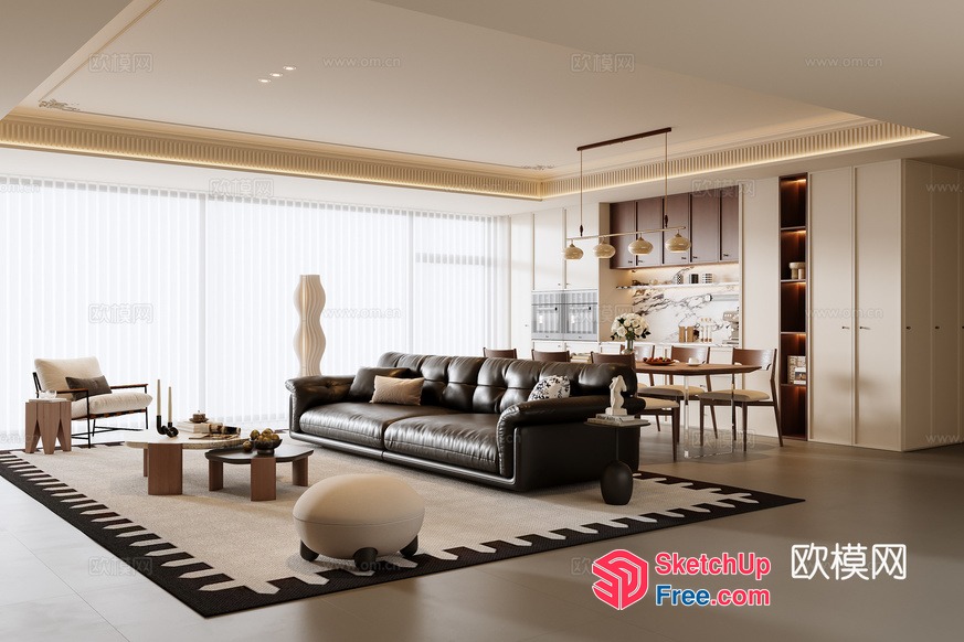 Modern Minimalist Living Room With Sleek Furniture 3D SketchUp File