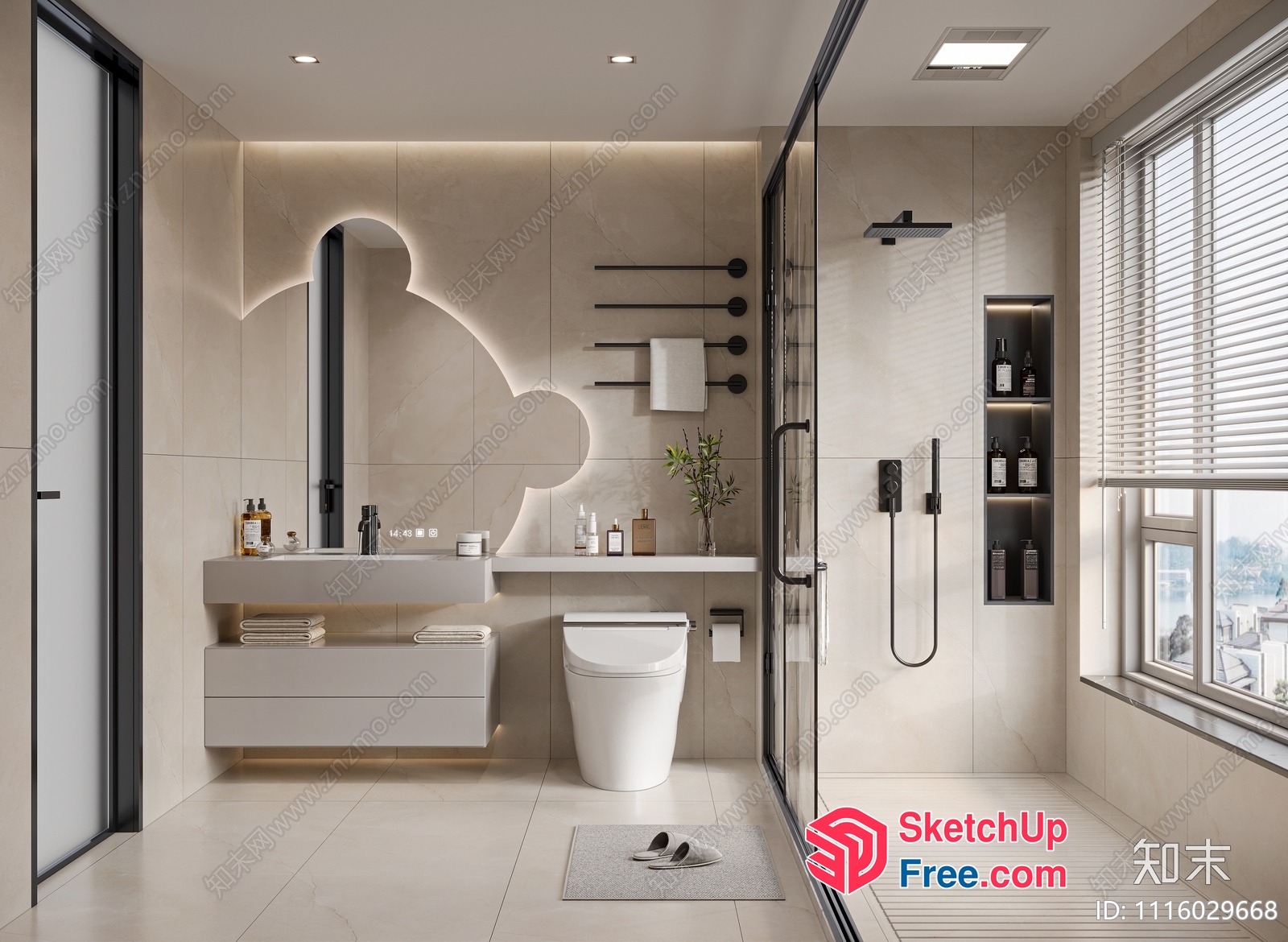 Modern Bathroom With White And Black Accents 3D SketchUp File