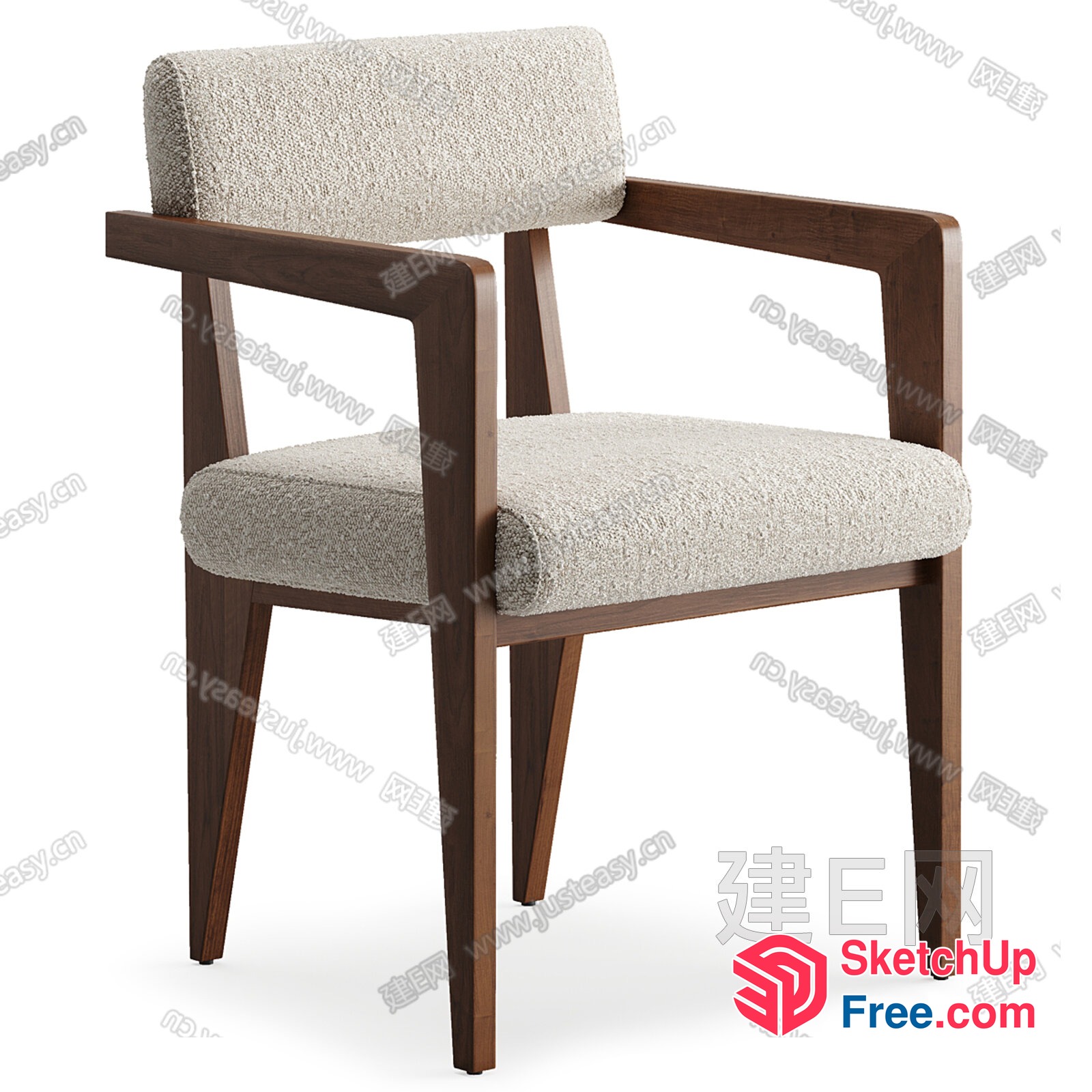 Mid-Century Modern Armchair With Creamy Boucle Upholstery 3D SketchUp File