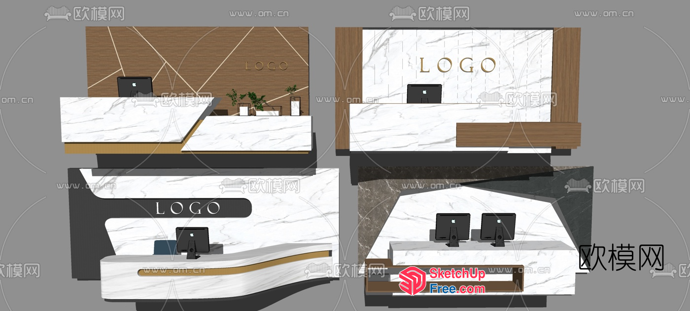 Modern Marble Reception Desk With Wood Accents 3D SketchUp File