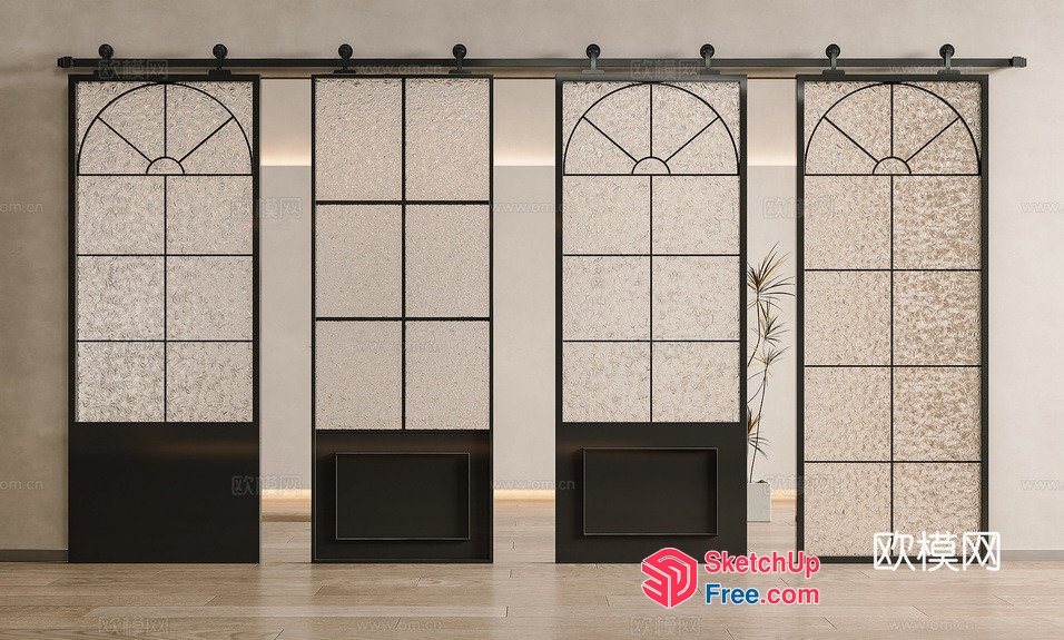 Elegant Black And White Glass Doorway 3D SketchUp File