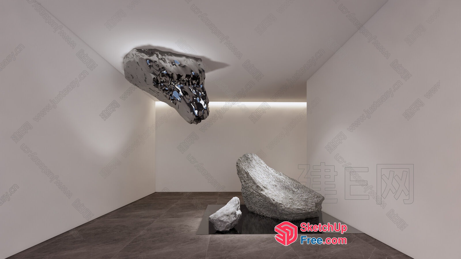 Sleek Modern Minimalist Interior Space With Unique Artistic Features 3D SketchUp File