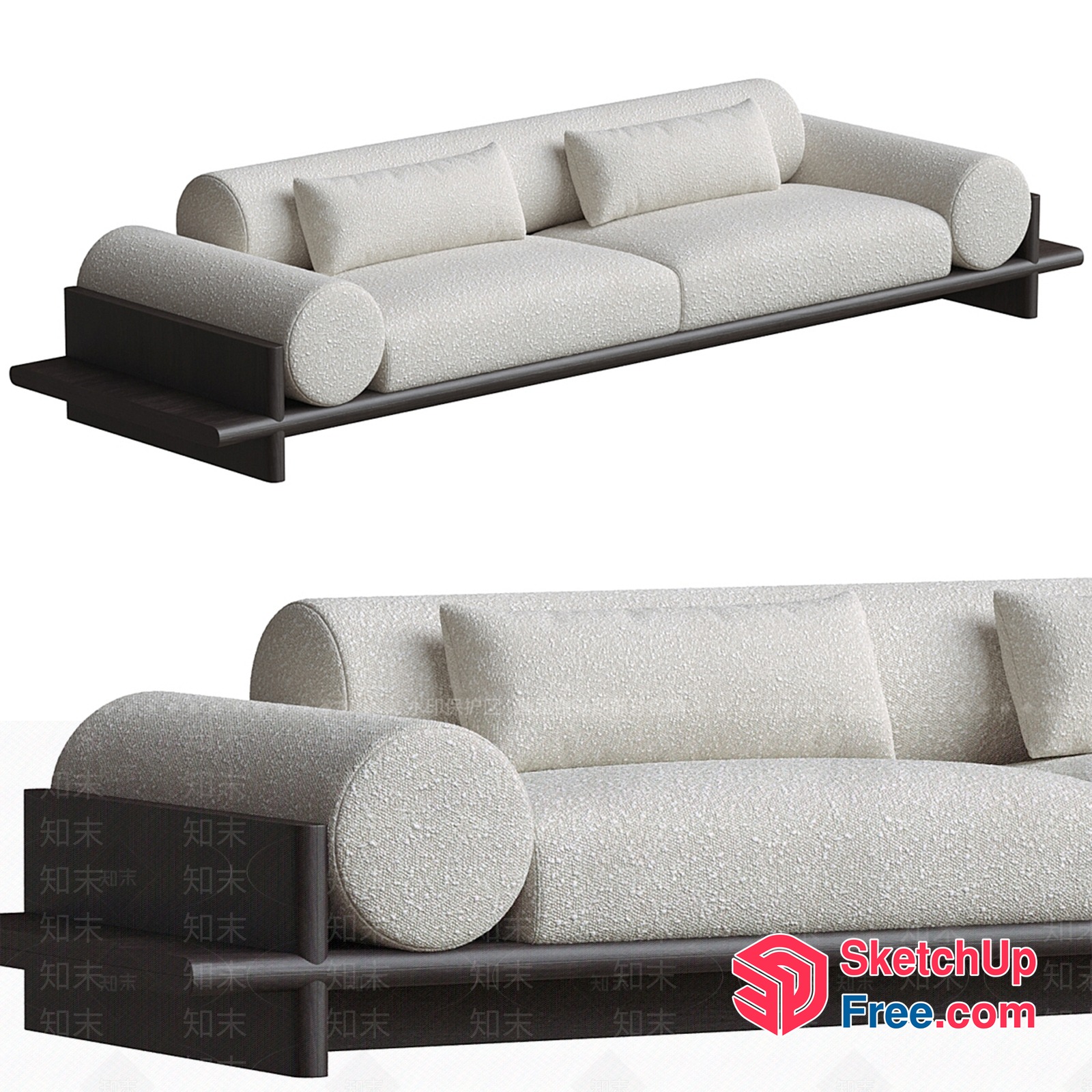 Contemporary Japanese-Style Sofa With Creamy Upholstery 3D SketchUp File