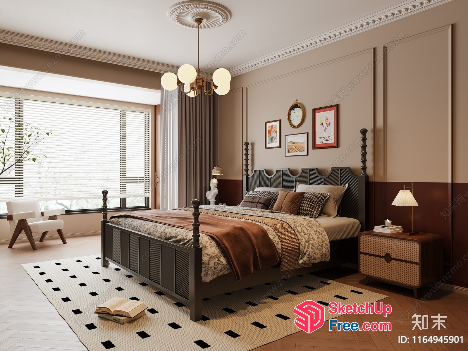 Elegant European Style Bedroom With Cozy Bed And Nightstand 3D SketchUp File