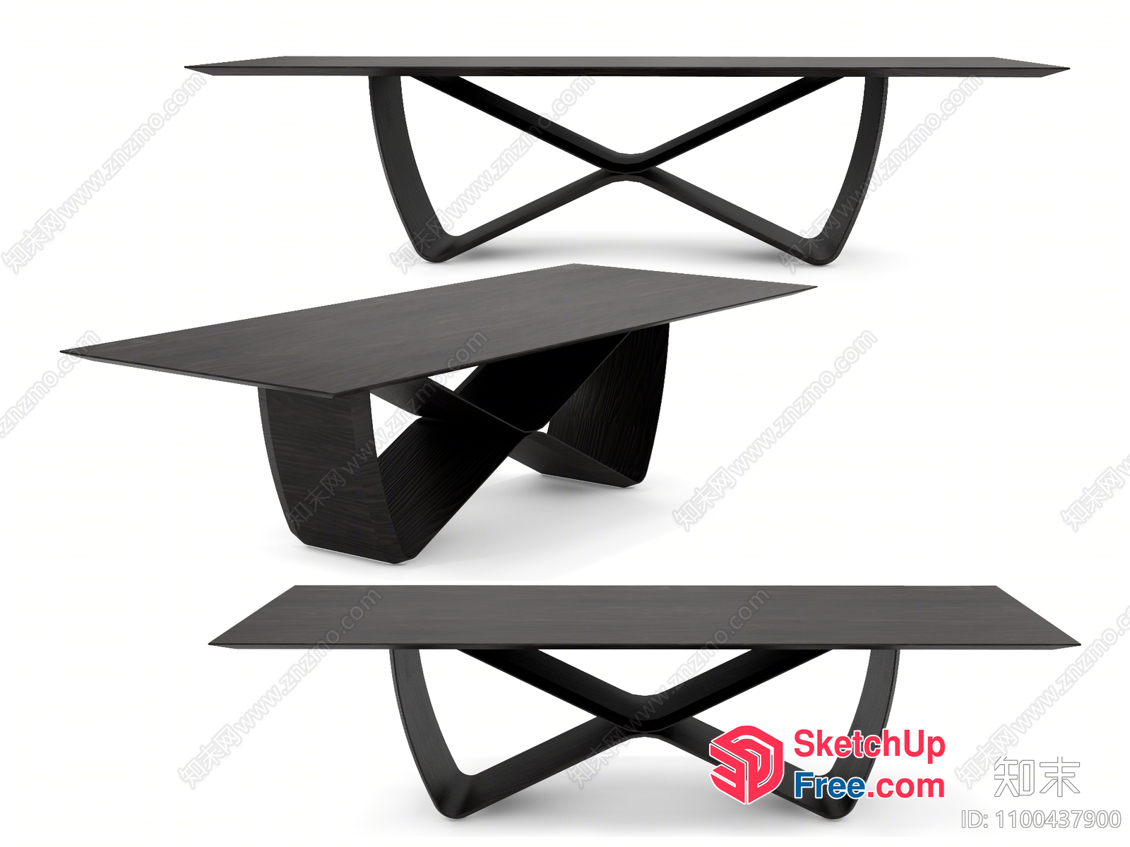 Modern Black Wood Coffee Table Set 3D SketchUp File