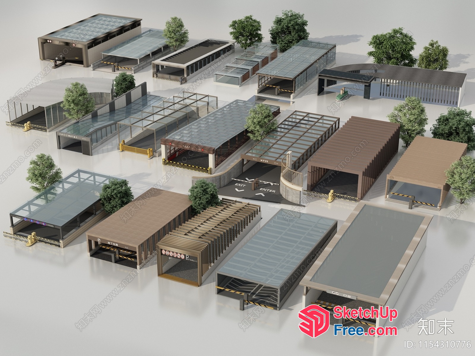 3D Model Of A Commercial Street With Various Buildings And Structures 3D SketchUp File