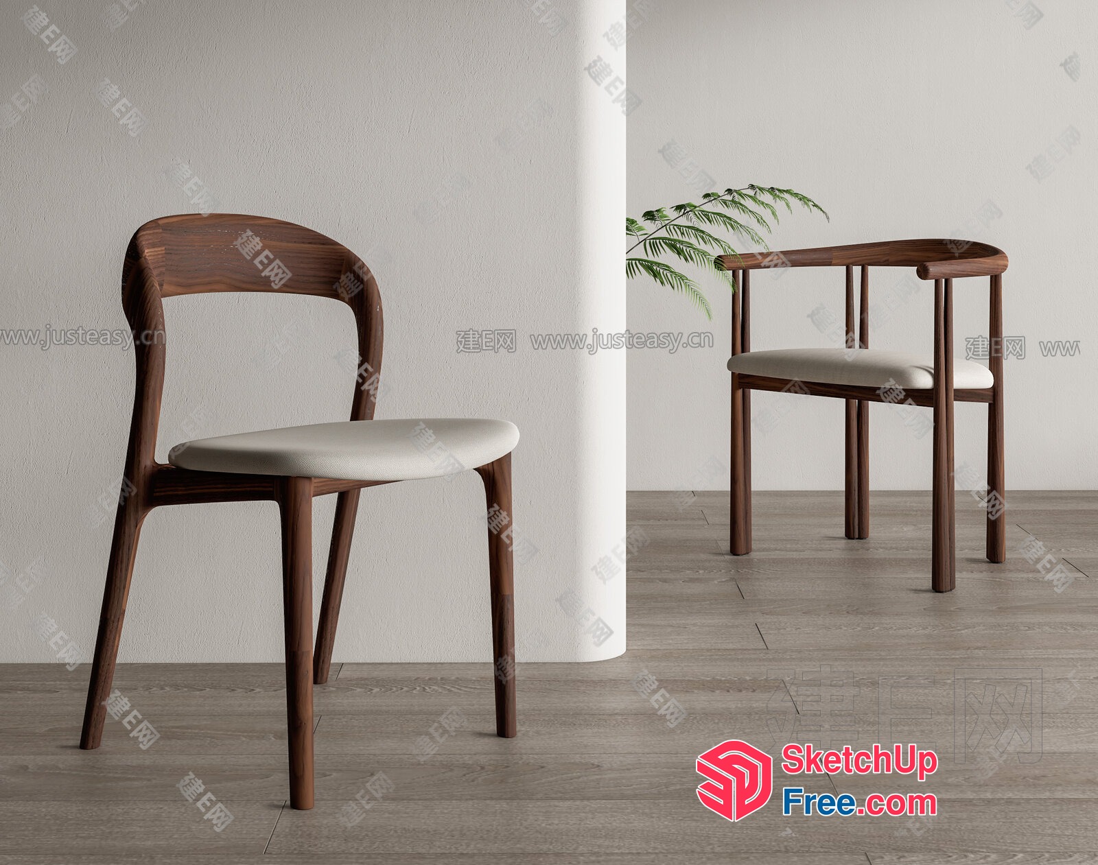 Elegant Wooden Chairs In A Minimalist Interior 3D SketchUp File
