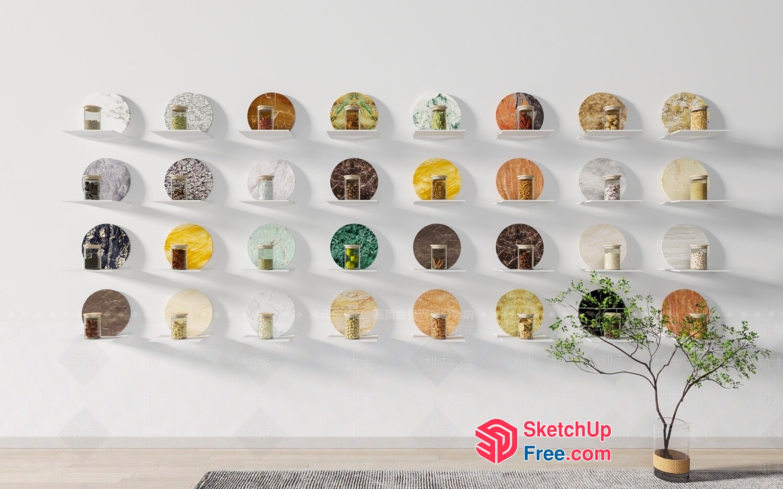 Wall Decorative Shelves With Vases And Plants 3D SketchUp File