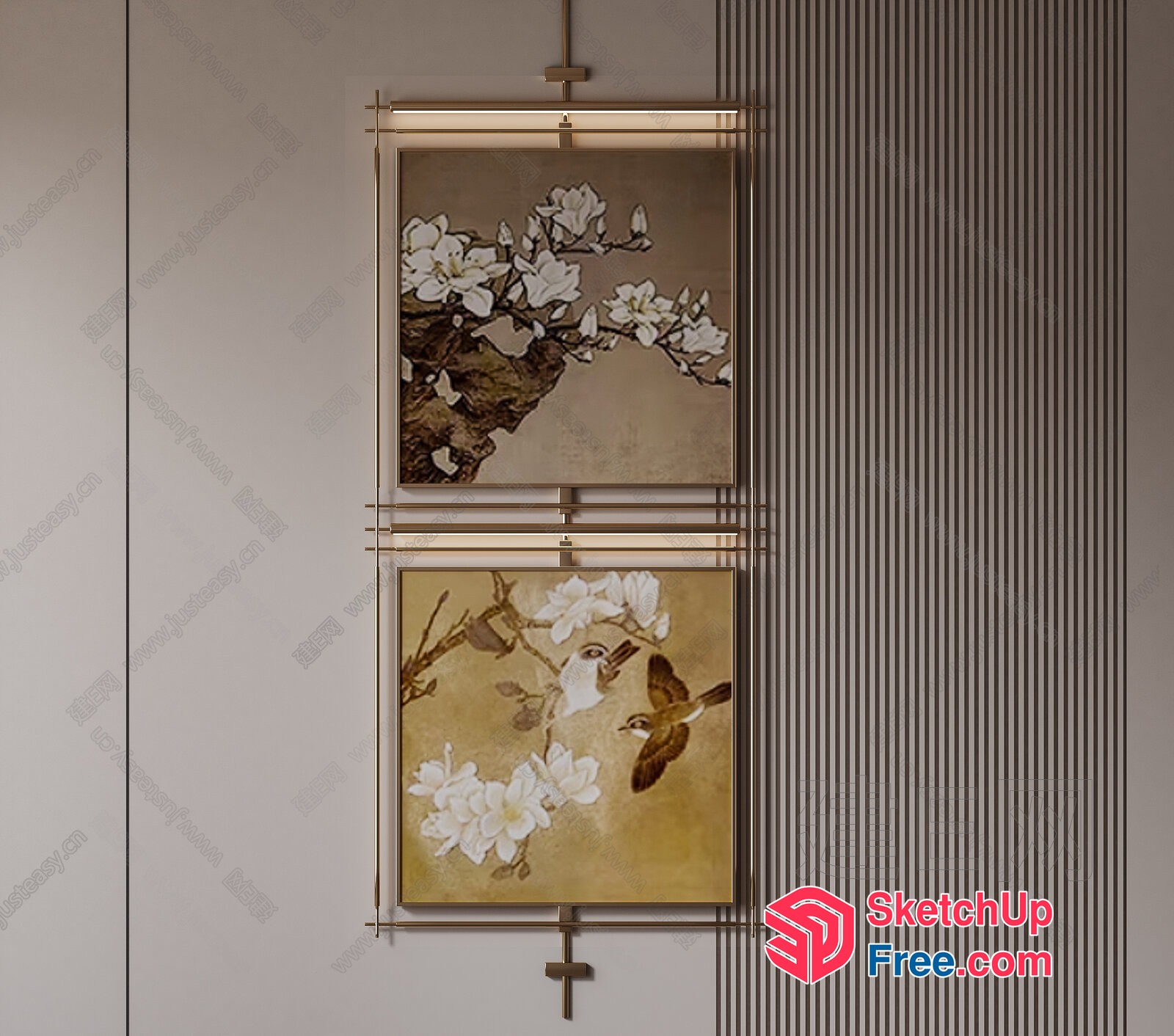 Two Ornate Bird And Flower Paintings 3D SketchUp File