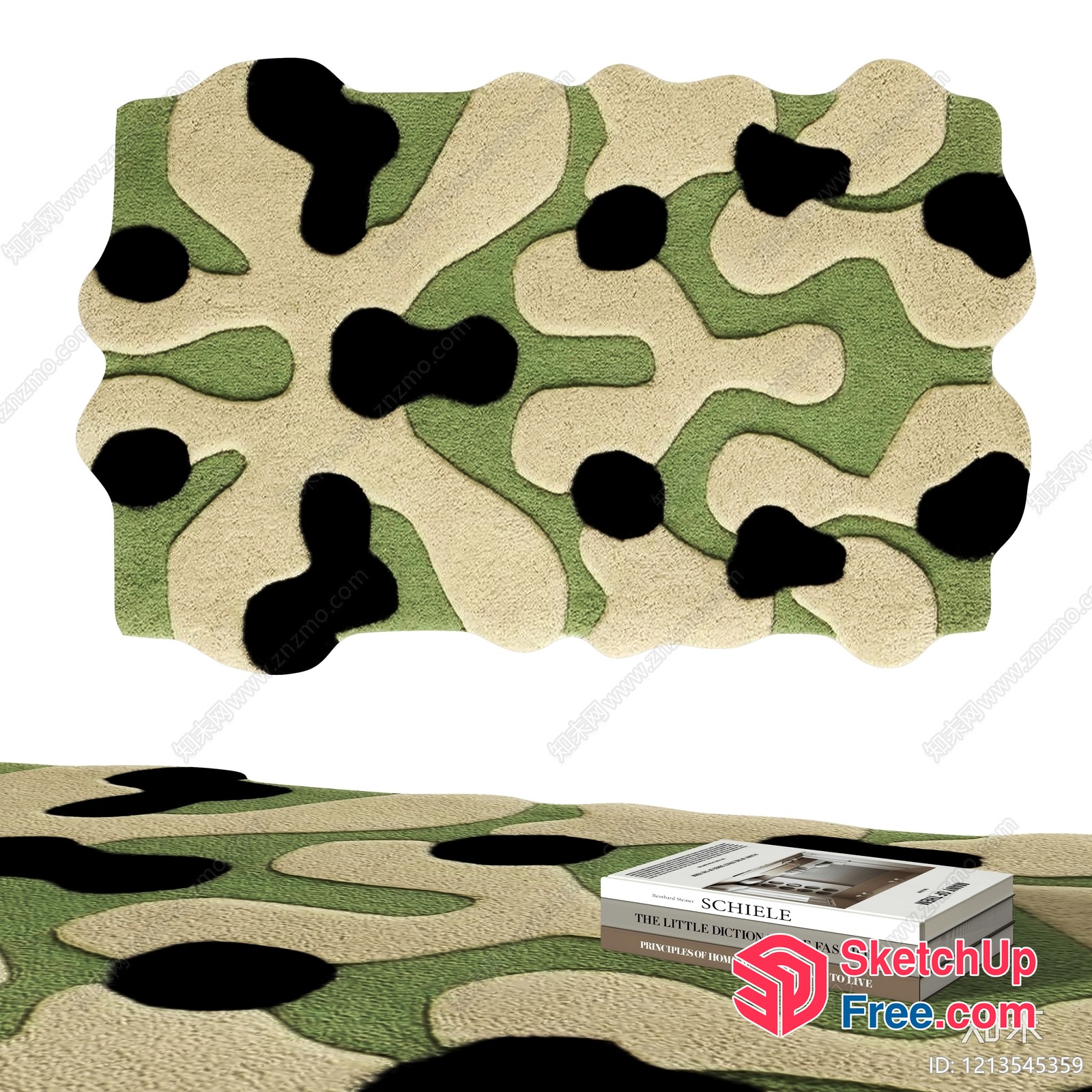 Green And Tan Camouflage Rug With Black Spots 3D SketchUp File