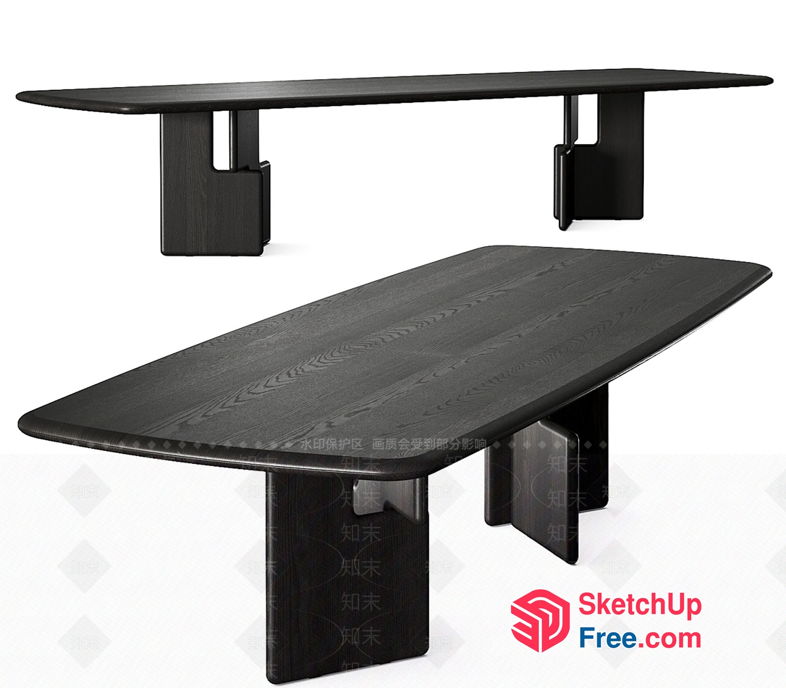 Long Dark Wood Table And Bench Set 3D SketchUp File