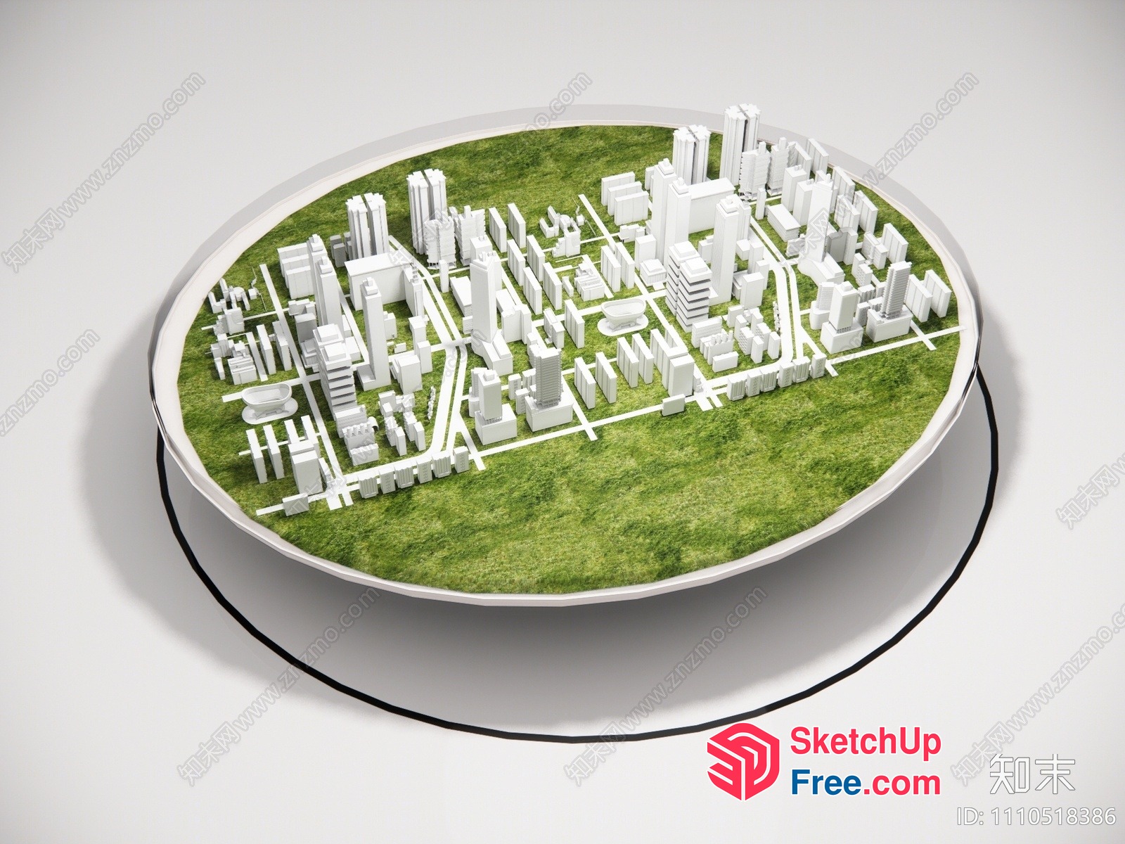 3D Model Of A City On A Grassy Platform 3D SketchUp File