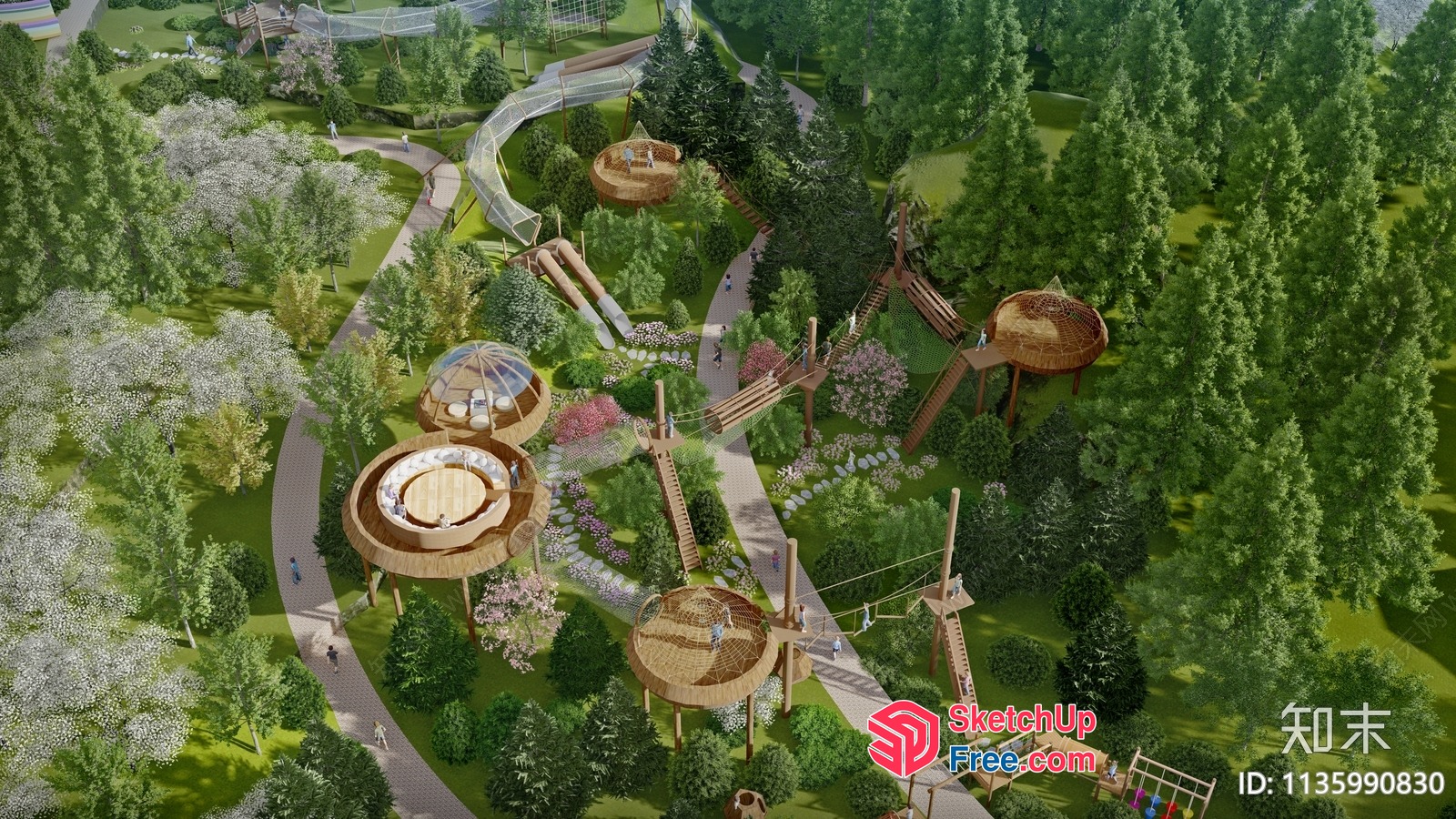 Park With Various Structures And Landscaping 3D SketchUp File