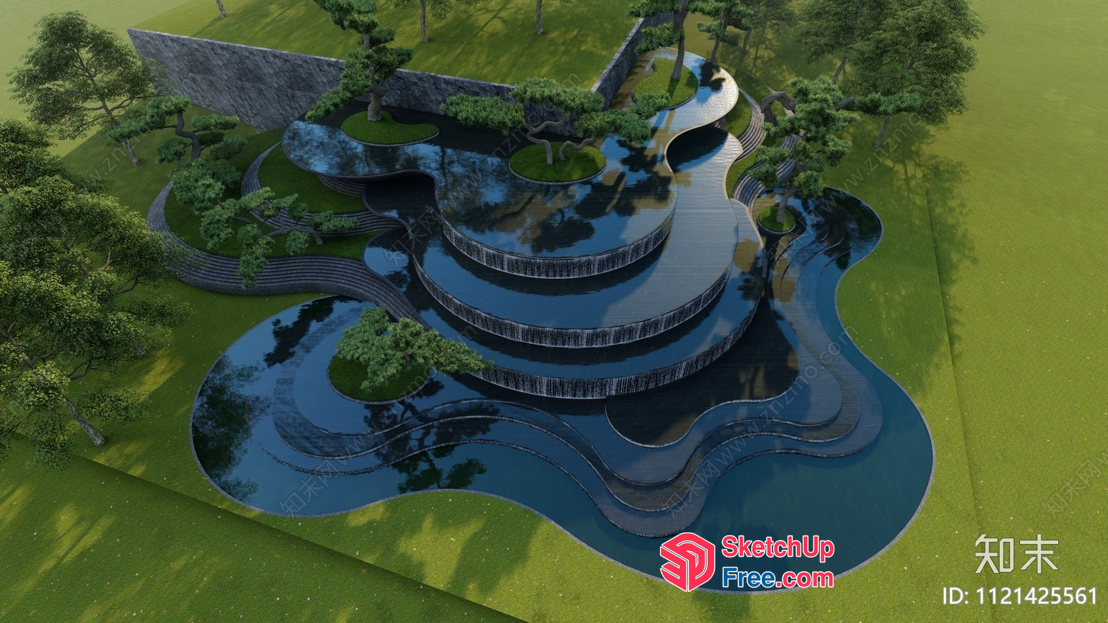 Serpentine Waterway And Staircase Design 3D SketchUp File