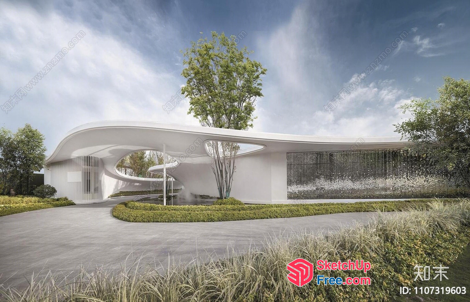 Modern Sleek Curved Building Exterior 3D SketchUp File