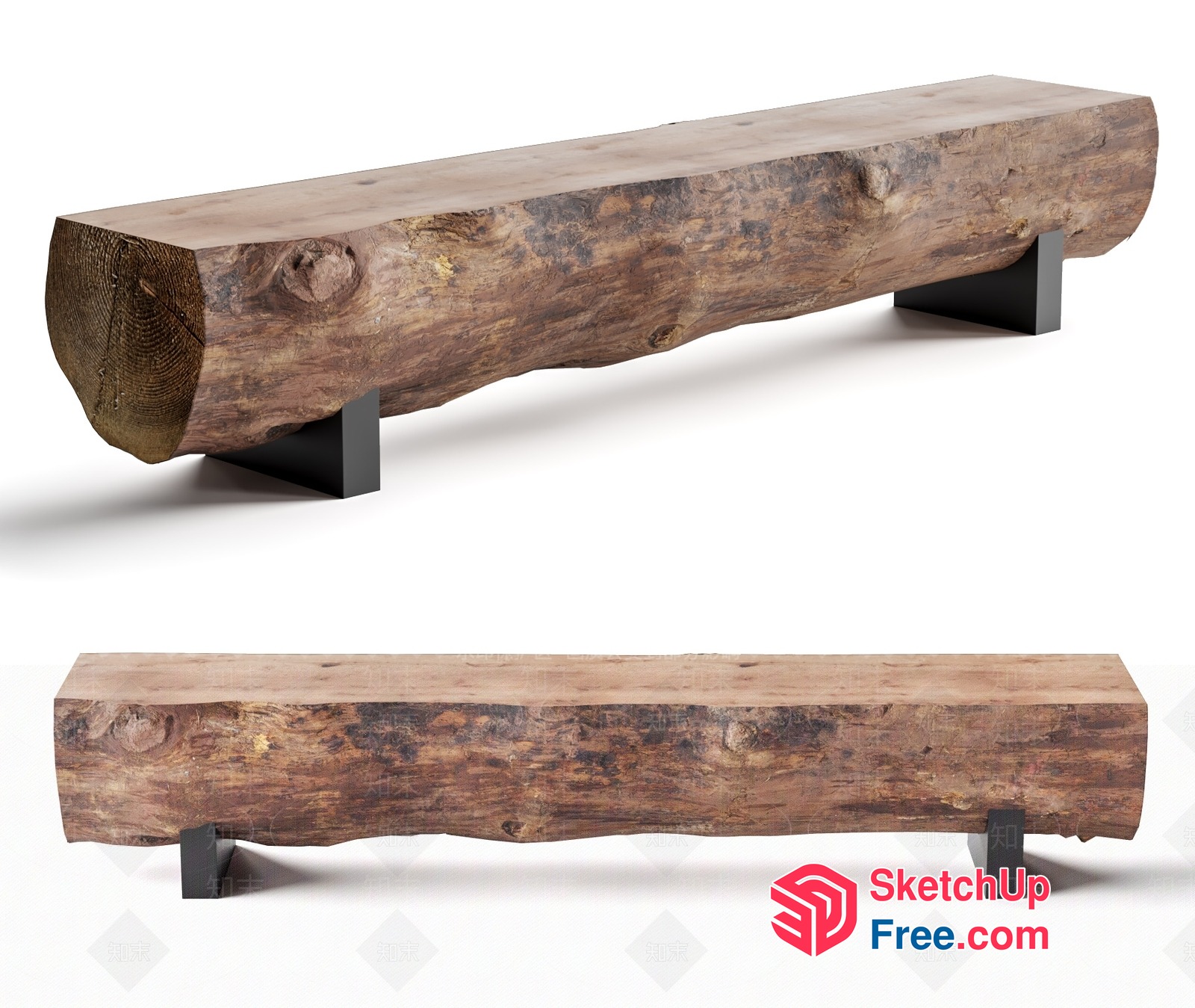 Rustic Wooden Bench With Natural Texture 3D SketchUp File